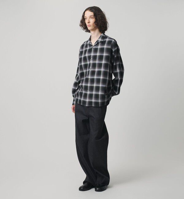 MONKEY TIME「コットン レーヨン オンブレ チェック オープンカラー シャツ」|シャツ・ブラウス|