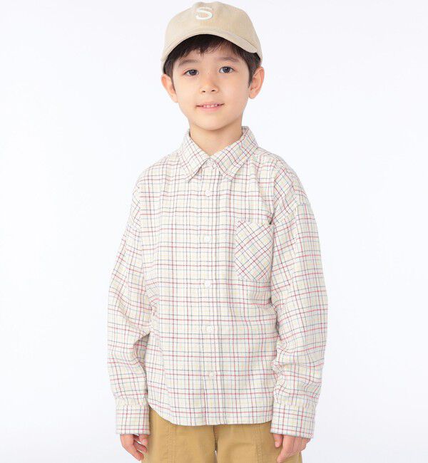 SHIPS KIDS「SHIPS KIDS:100～130cm / ネル チェック ボタンダウン シャツ」|シャツ・ブラウス|オフホワイト