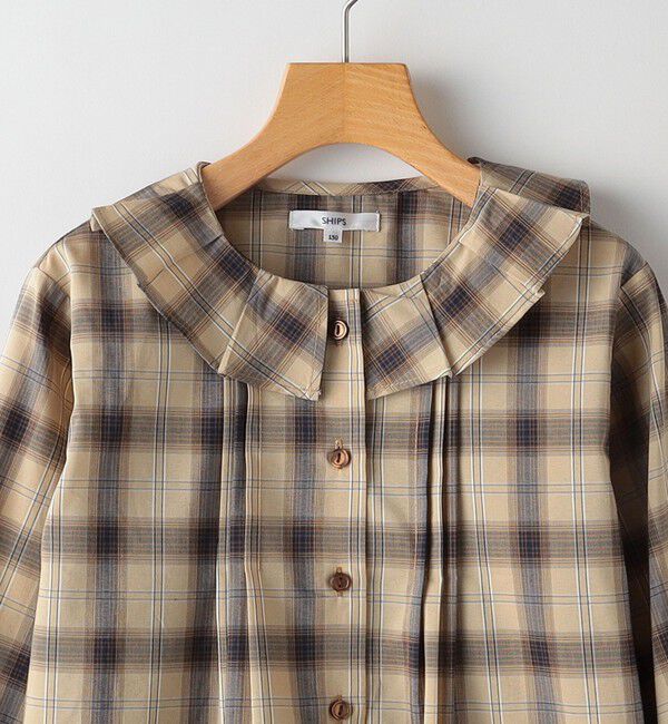 SHIPS KIDS「SHIPS KIDS:140～150cm / プリーツ カラー 長袖 チェック ブラウス」|シャツ・ブラウス|