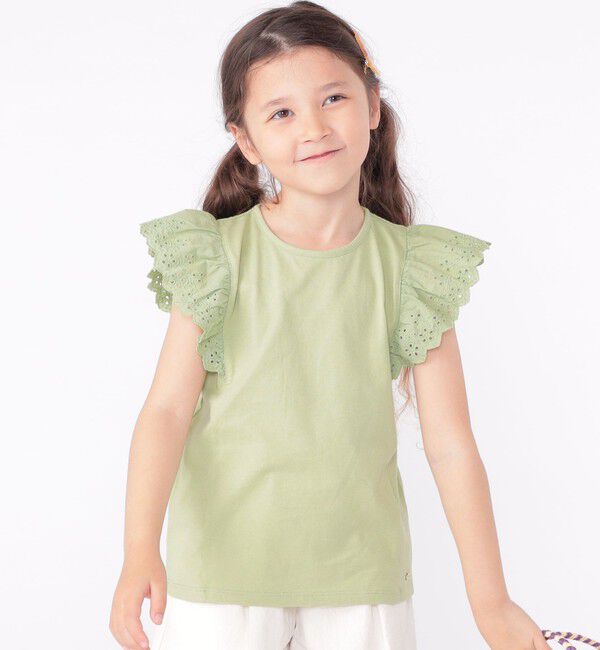 SHIPS KIDS「SHIPS KIDS:100～130cm / レース フリル 半袖 TEE」|Tシャツ・カットソー|