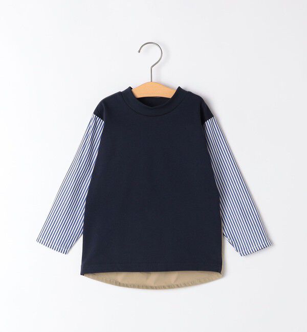 SHIPS KIDS「SHIPS KIDS:80～90cm / パターン 切替 長袖 TEE」|Tシャツ・カットソー|ネイビー