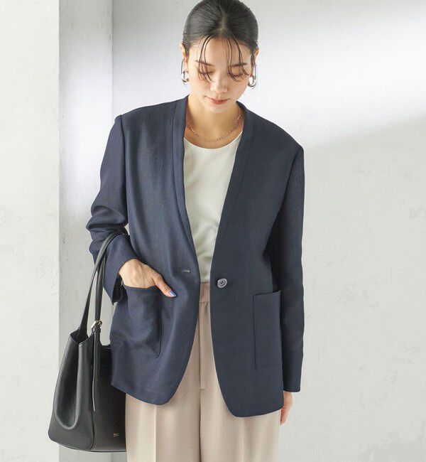 SHIPS for women「〈手洗い可能〉カラミ ノーラペル ジャケット」|ノーカラージャケット|