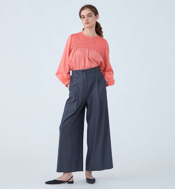 Ballsey「コットンシルクサテン シャーリングブラウス」|シャツ・ブラウス|