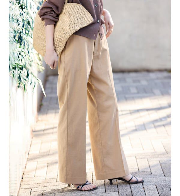 SLOBE IENA「《WEBのみ4サイズ展開/シリーズあり》リネンmixストレッチパンツ」|その他|ベージュ