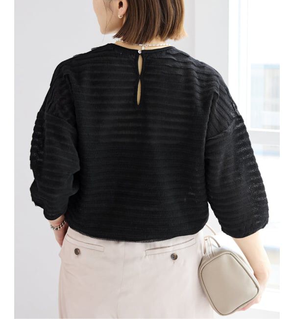 IENA「《予約》ウォッシャブル シアーフリルプルオーバー」|ニット・セーター|ブラック