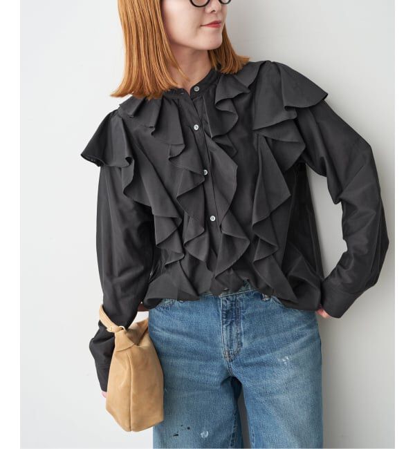 Spick and Span「スタンドカラーラッフルフリルブラウス」|シャツ・ブラウス|