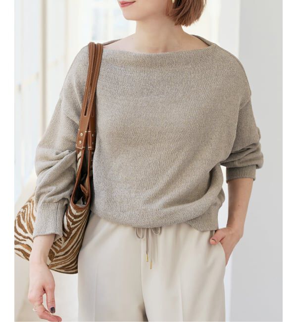 Spick and Span「シルクコンペーパーヤーンニュアンスネックニット」|ニット・セーター|ベージュ