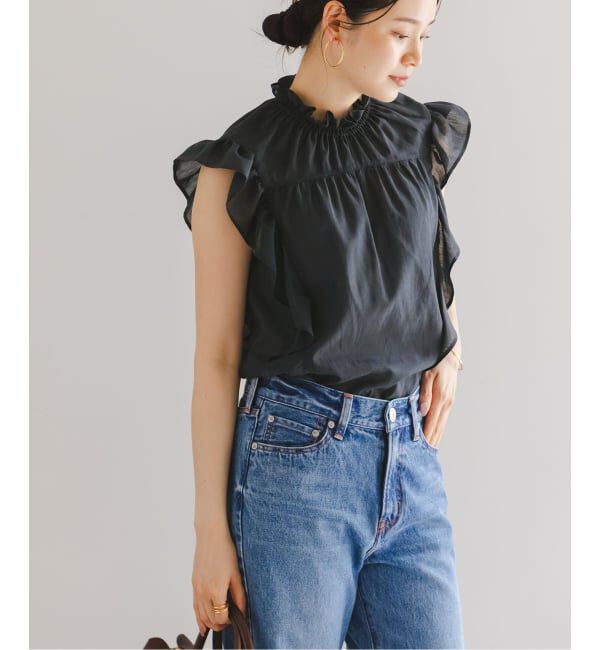 NOBLE「《WEB&一部店舗限定・追加予約》シャーリングフリルノースリブラウス」|シャツ・ブラウス|