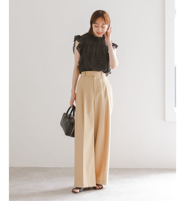 NOBLE「《WEB&一部店舗限定・追加予約》シャーリングフリルノースリブラウス」|シャツ・ブラウス|