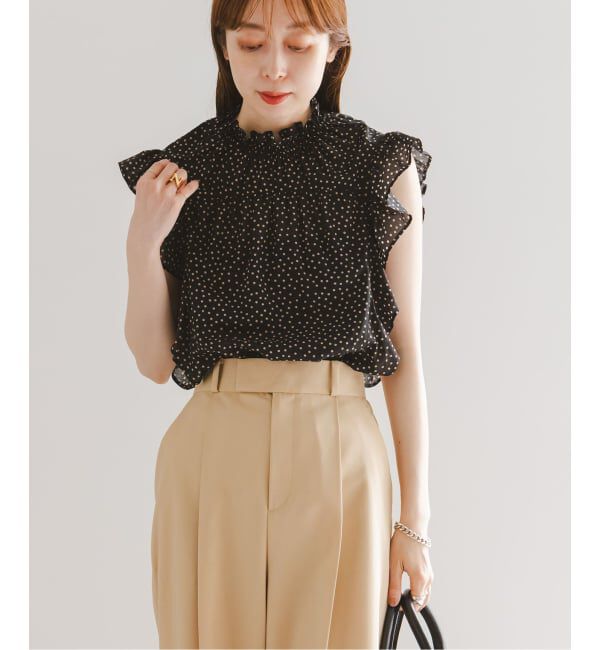 NOBLE「《WEB&一部店舗限定・追加予約》シャーリングフリルノースリブラウス」|シャツ・ブラウス|