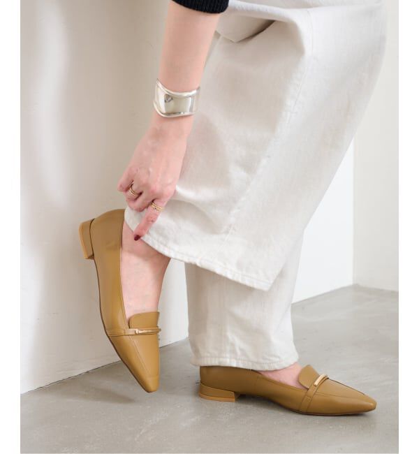  「フレンチスクエアメタルローファー」|ローファー|キャメル