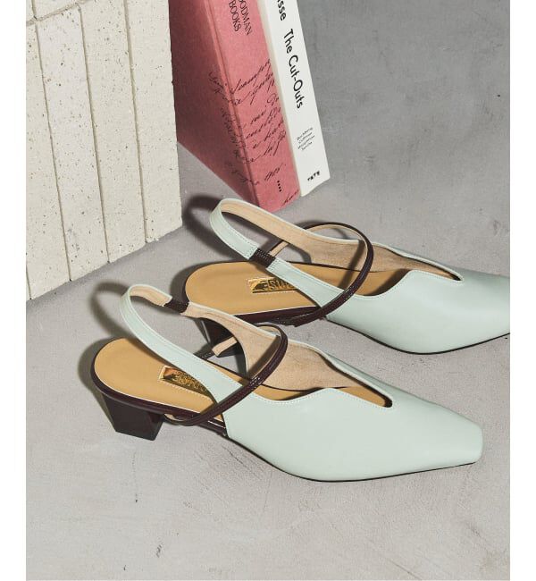 GRISE「《追加》GRISE4cmナロースクエアウェーブスリングバック」|パンプス|グリーン C