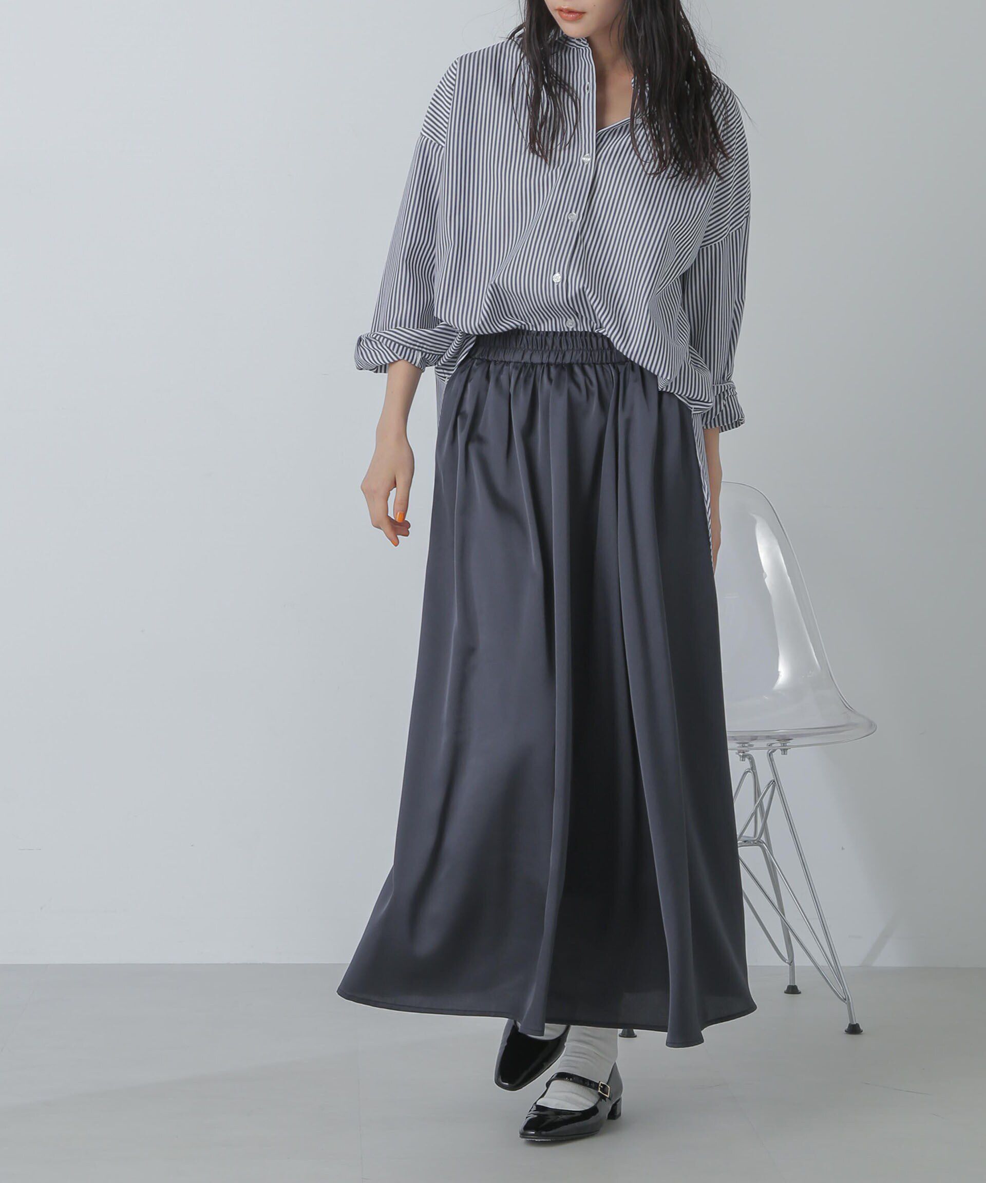 nano･universe「サテンギャザースカート(セットアップ可) 」|スカート|チャコール3
