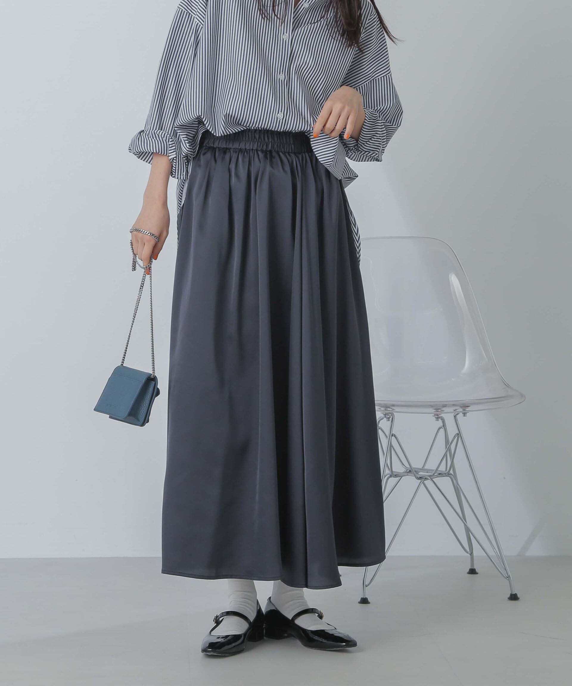 nano･universe「サテンギャザースカート(セットアップ可) 」|スカート|
