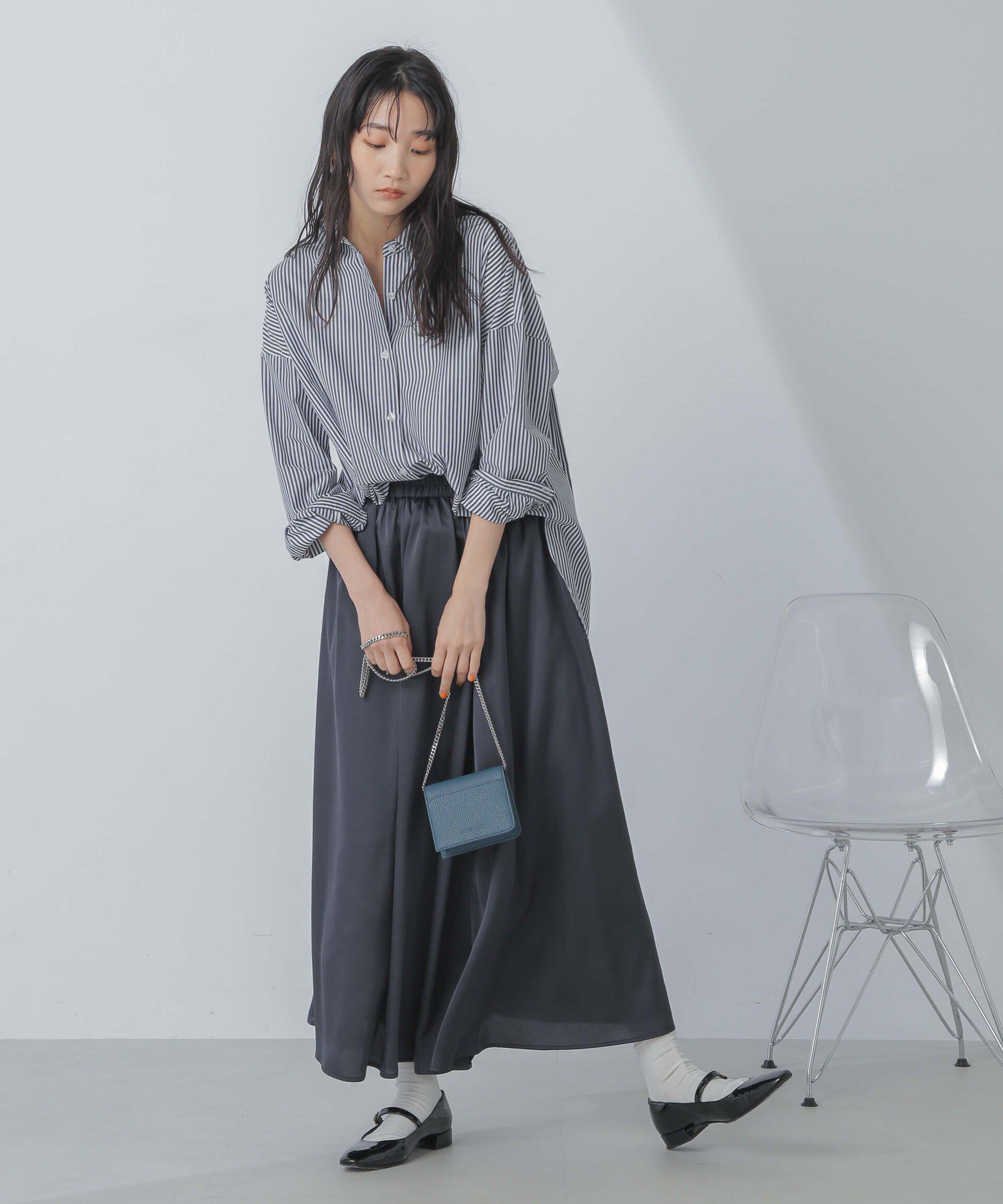 nano･universe「サテンギャザースカート(セットアップ可) 」|スカート|