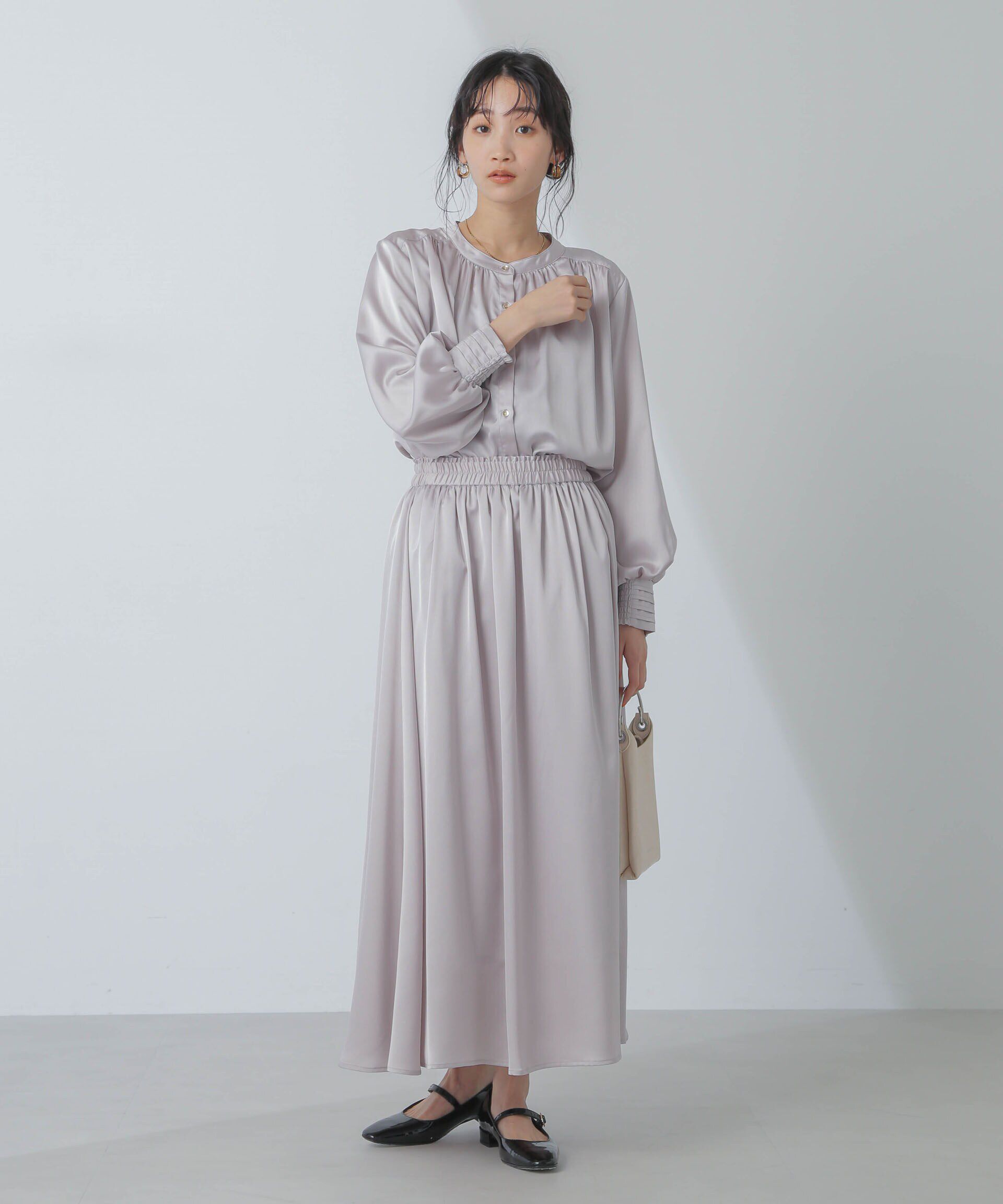 nano･universe「サテンギャザースカート(セットアップ可) 」|スカート|