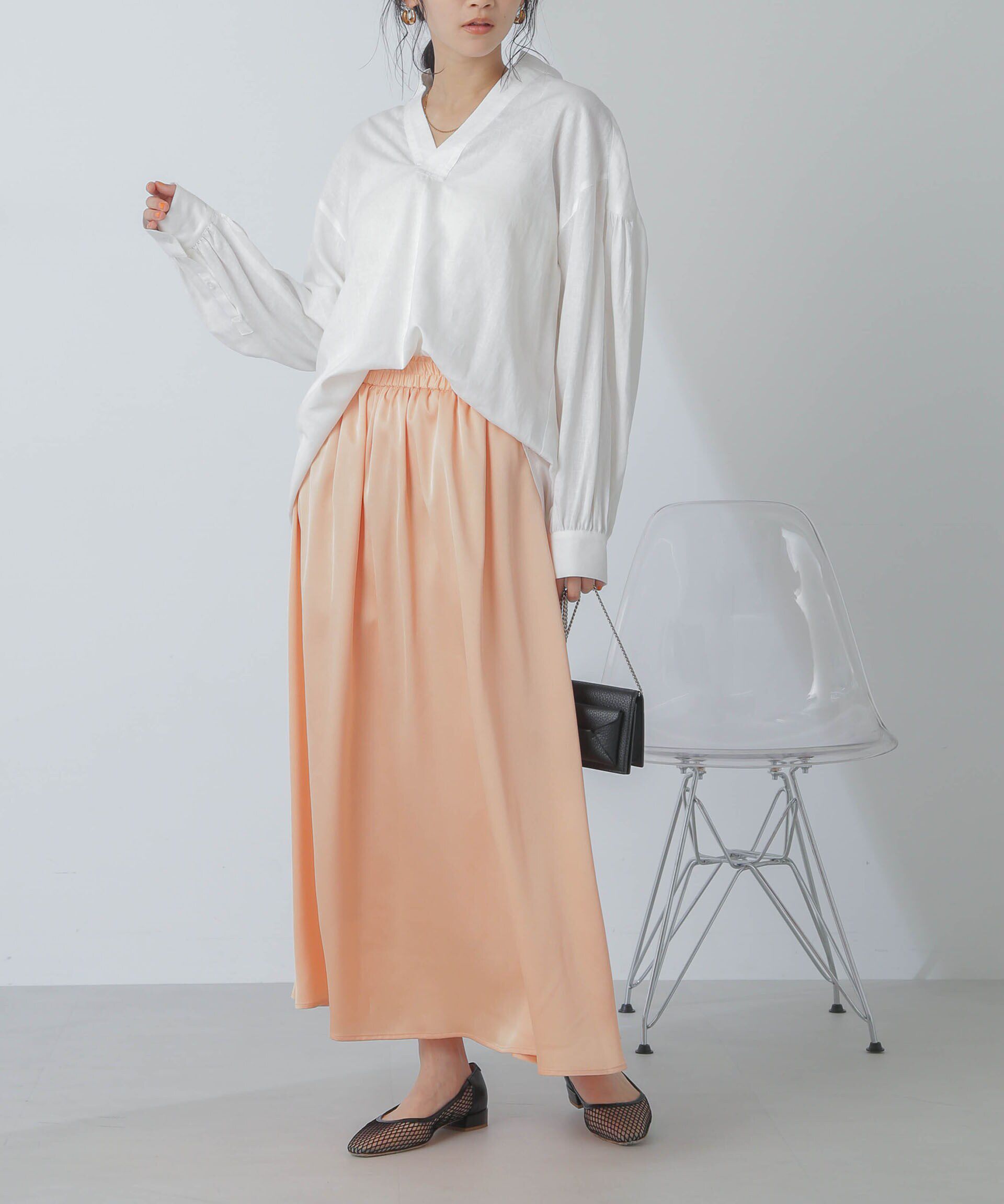 nano･universe「サテンギャザースカート(セットアップ可) 」|スカート|