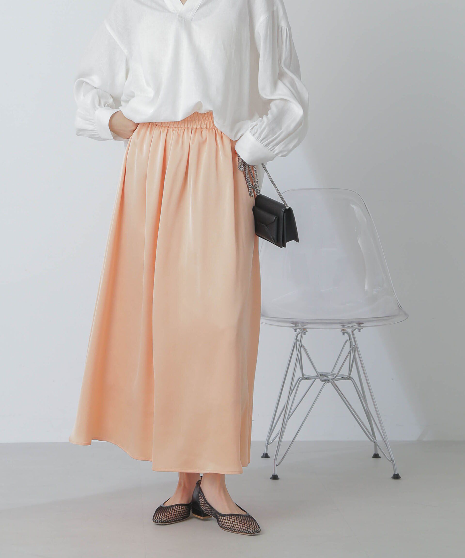 nano･universe「サテンギャザースカート(セットアップ可) 」|スカート|