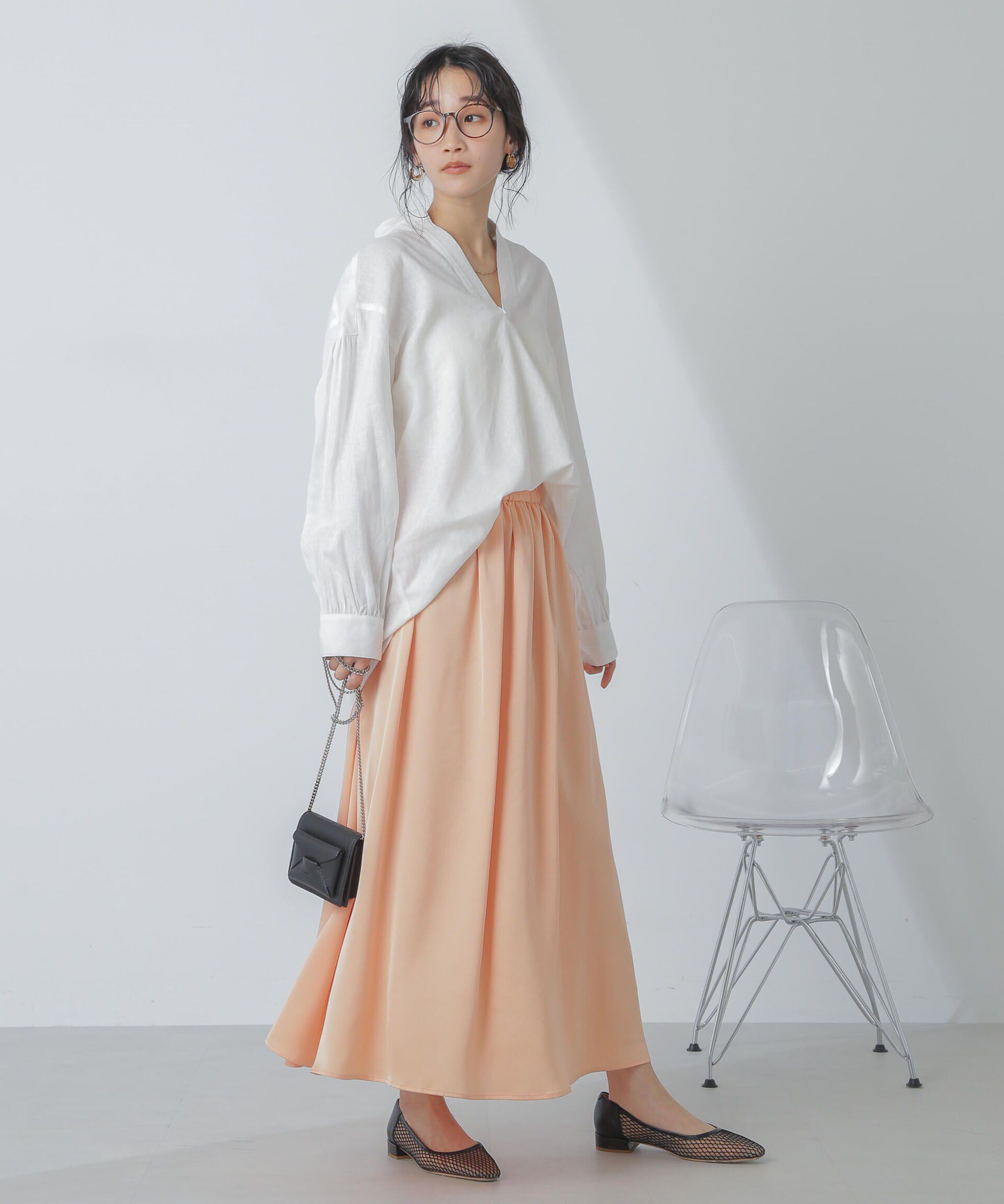 nano･universe「サテンギャザースカート(セットアップ可) 」|スカート|