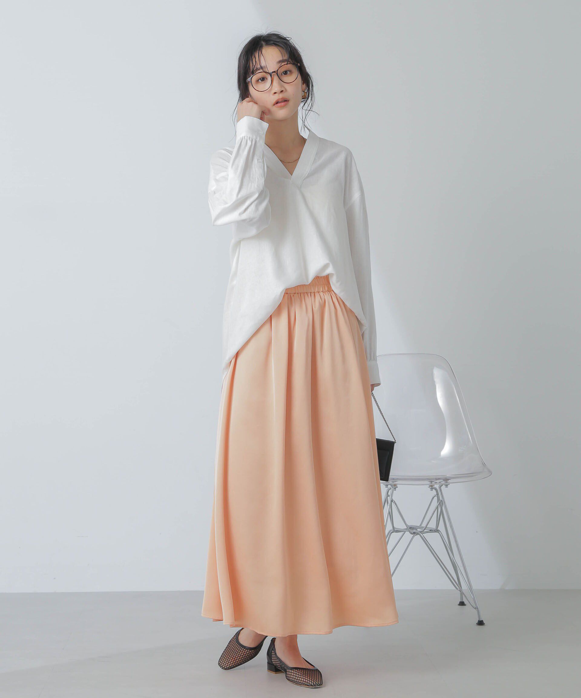 nano･universe「サテンギャザースカート(セットアップ可) 」|スカート|