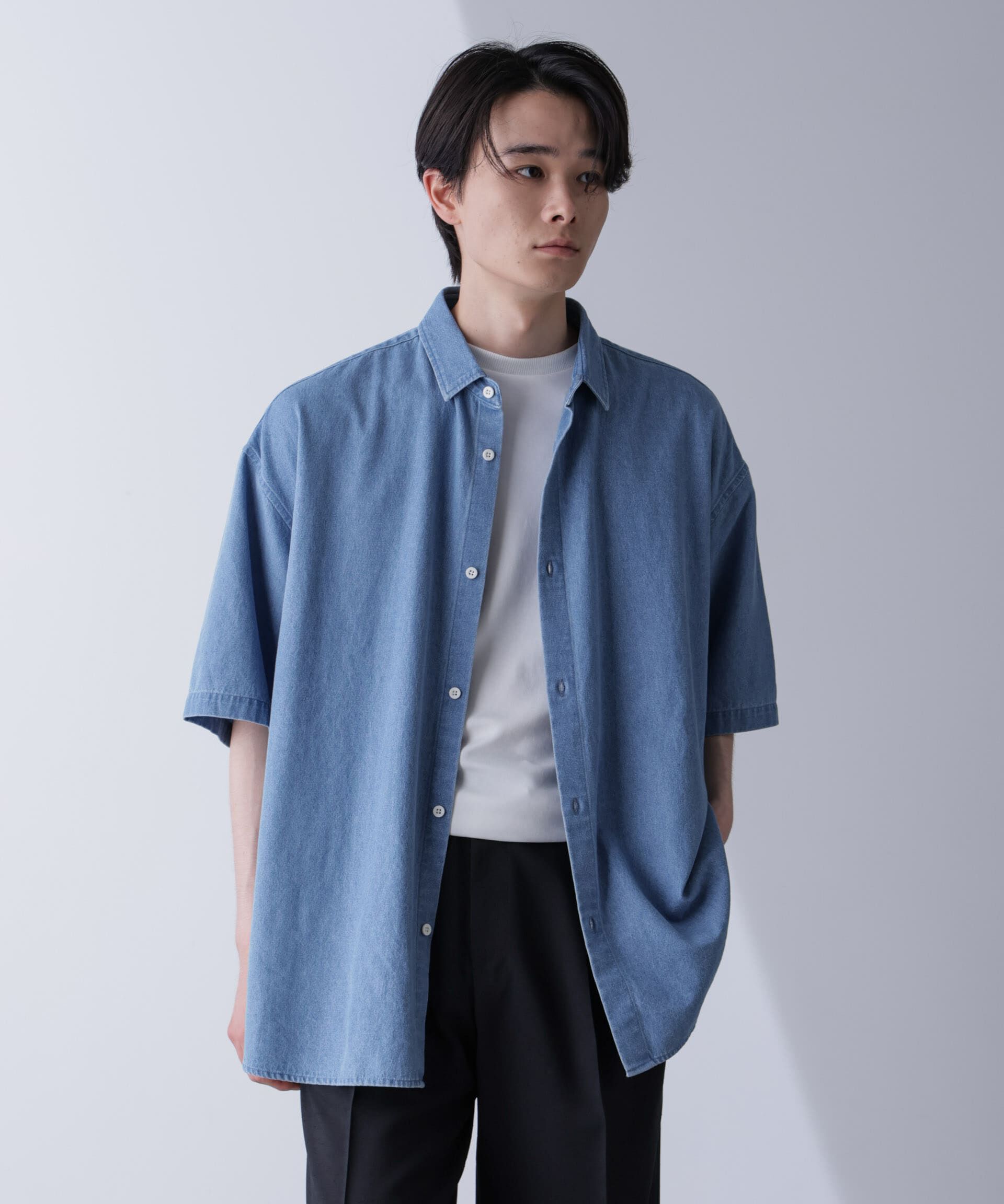 nano･universe「ライトデニムリラックスシャツ 半袖」|シャツ・ブラウス|サックス5