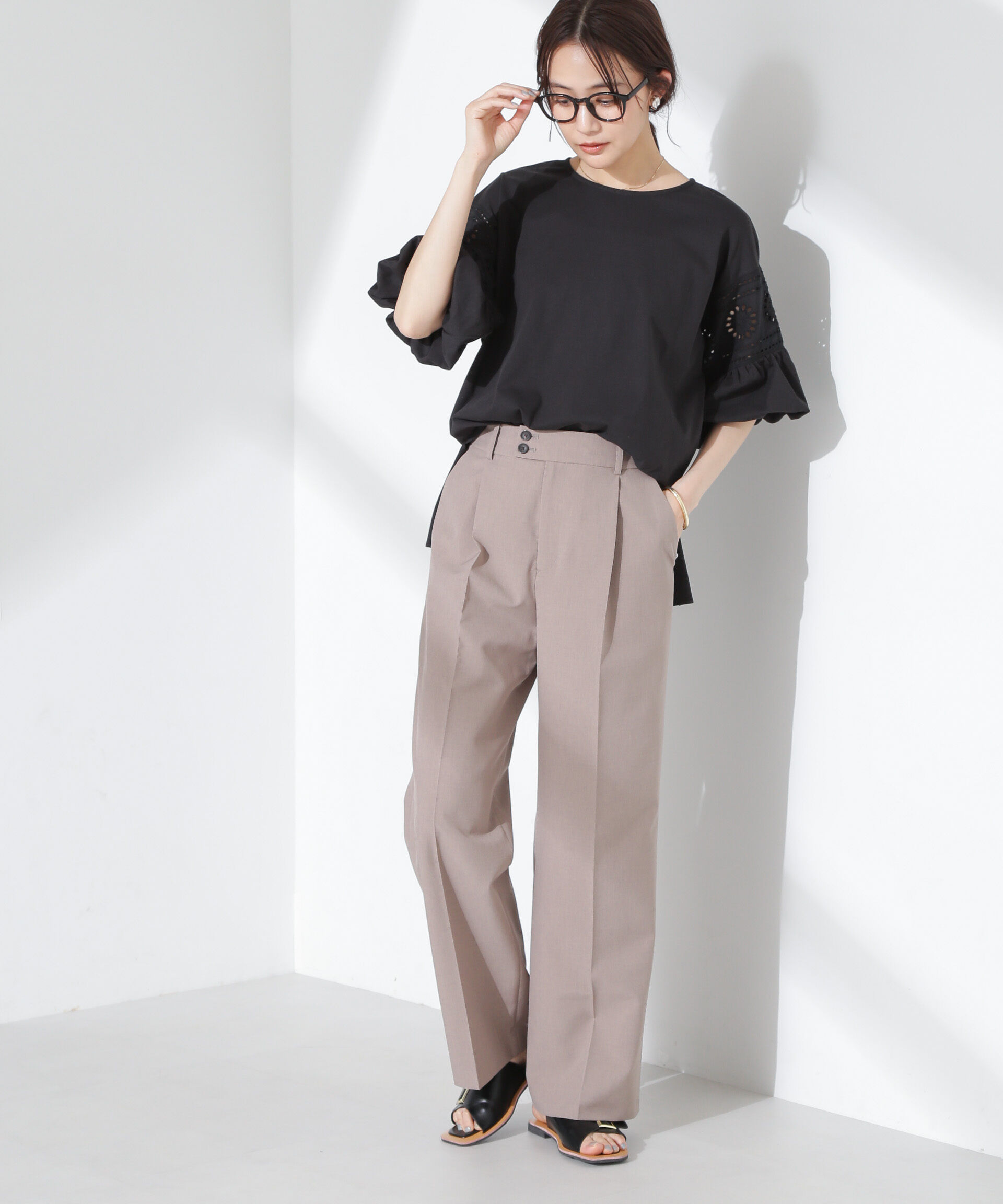 nano･universe「お花柄レース切替バルーンスリーブカットトップス」|Tシャツ・カットソー|