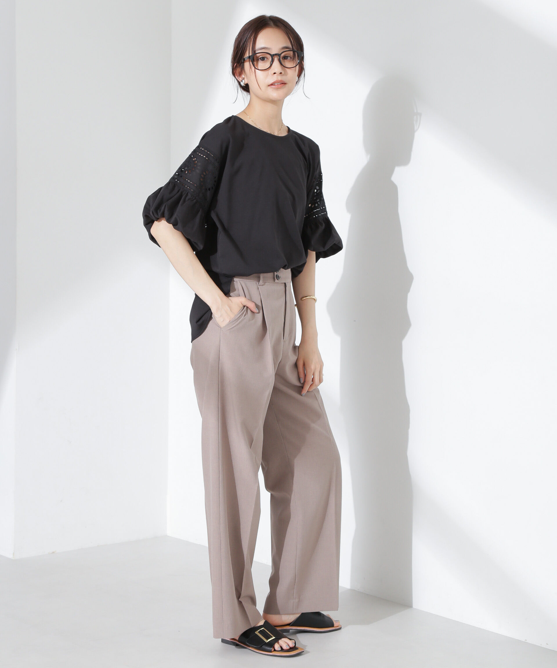 nano･universe「お花柄レース切替バルーンスリーブカットトップス」|Tシャツ・カットソー|