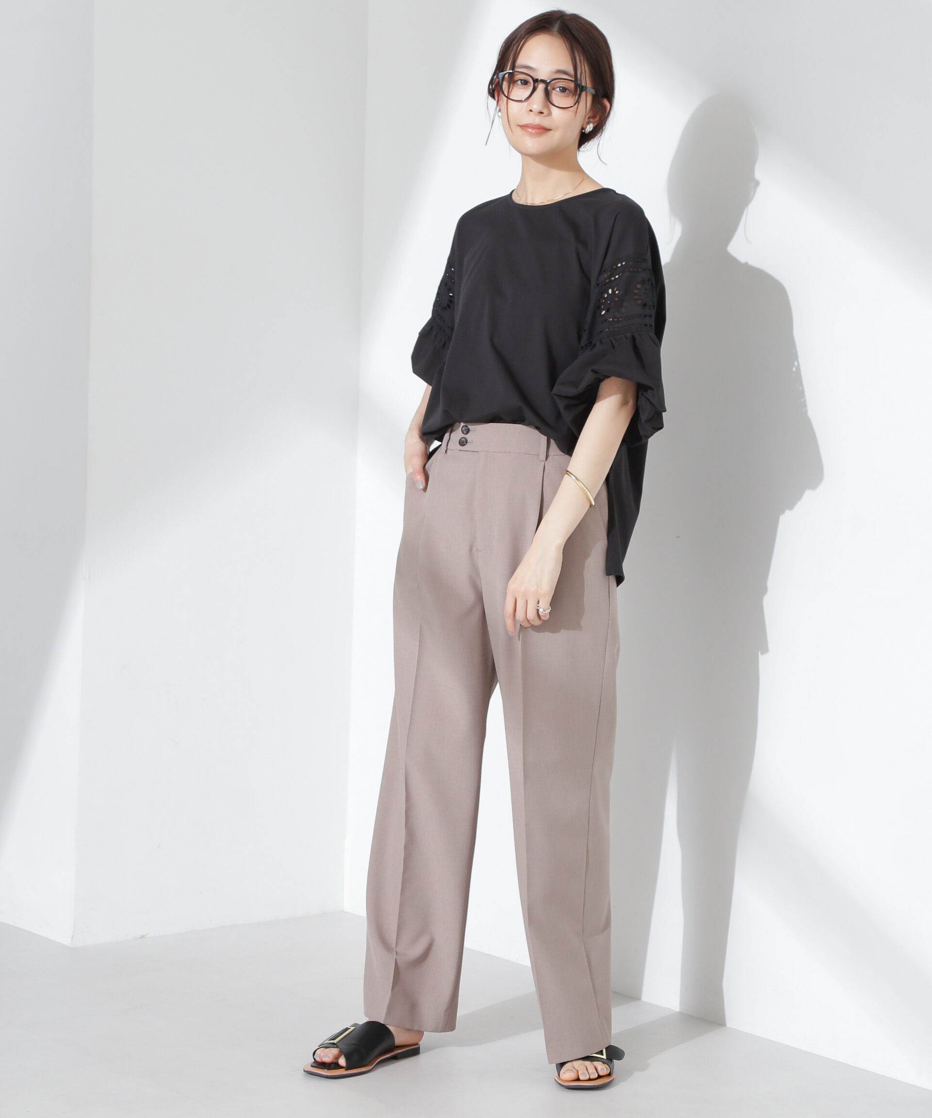 nano･universe「お花柄レース切替バルーンスリーブカットトップス」|Tシャツ・カットソー|