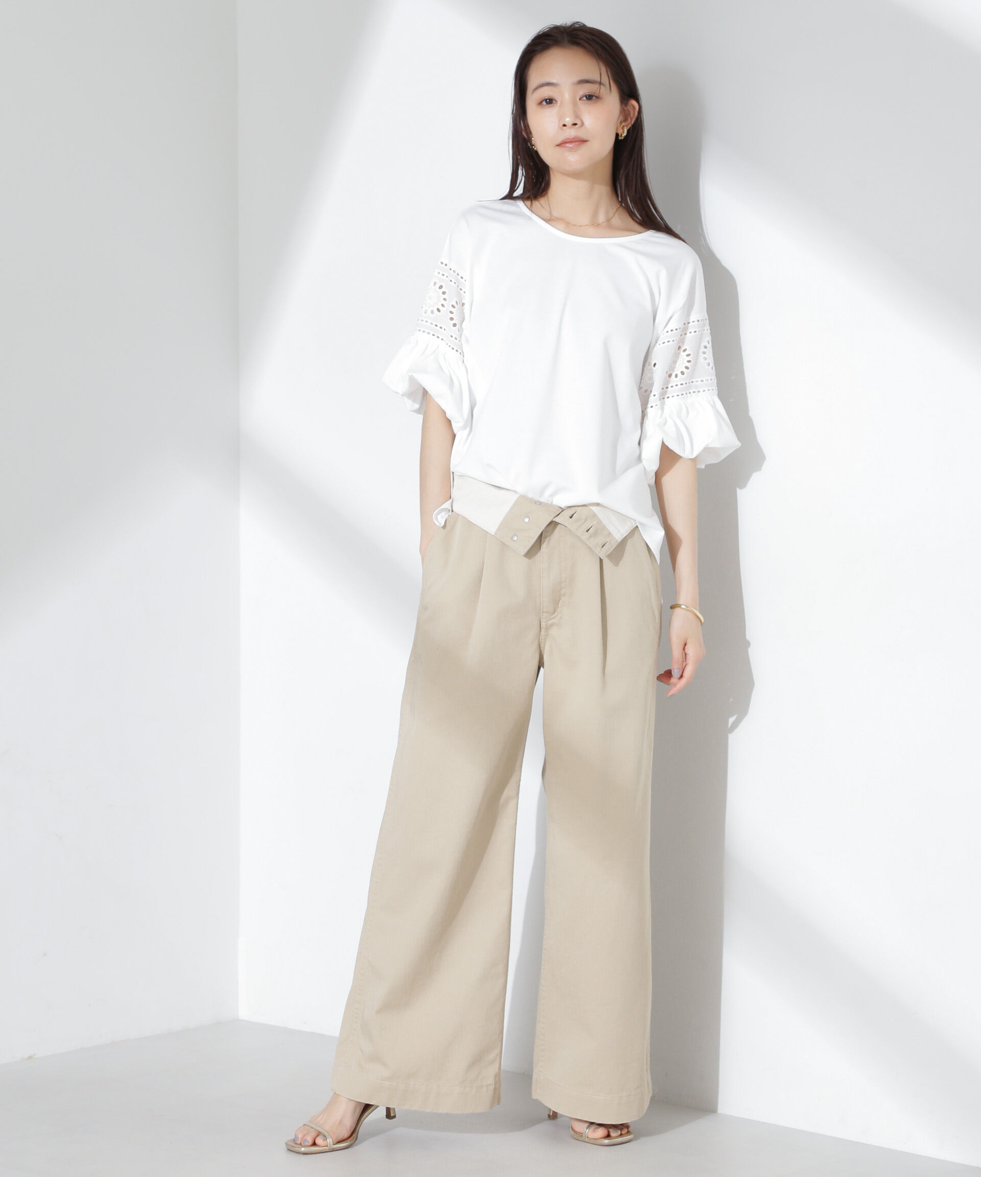 nano･universe「お花柄レース切替バルーンスリーブカットトップス」|Tシャツ・カットソー|