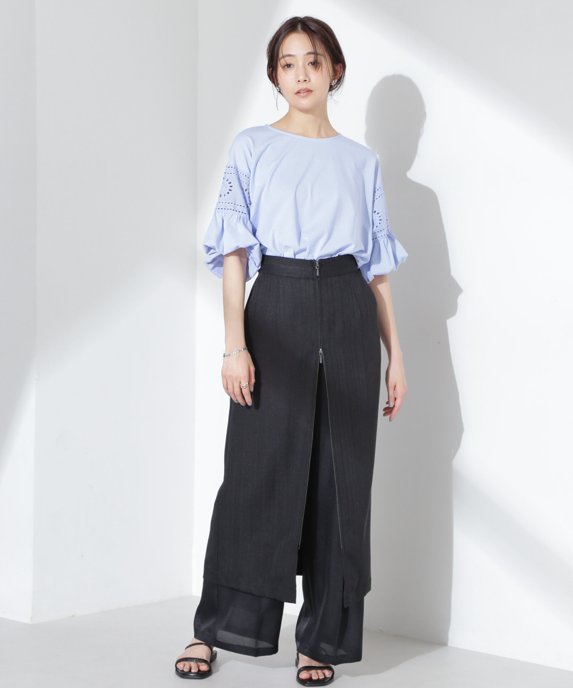 nano･universe「お花柄レース切替バルーンスリーブカットトップス」|Tシャツ・カットソー|