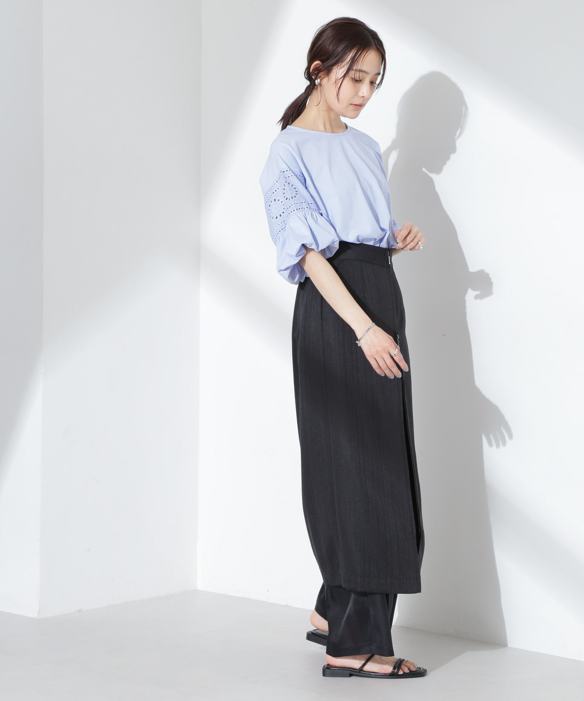 nano･universe「お花柄レース切替バルーンスリーブカットトップス」|Tシャツ・カットソー|