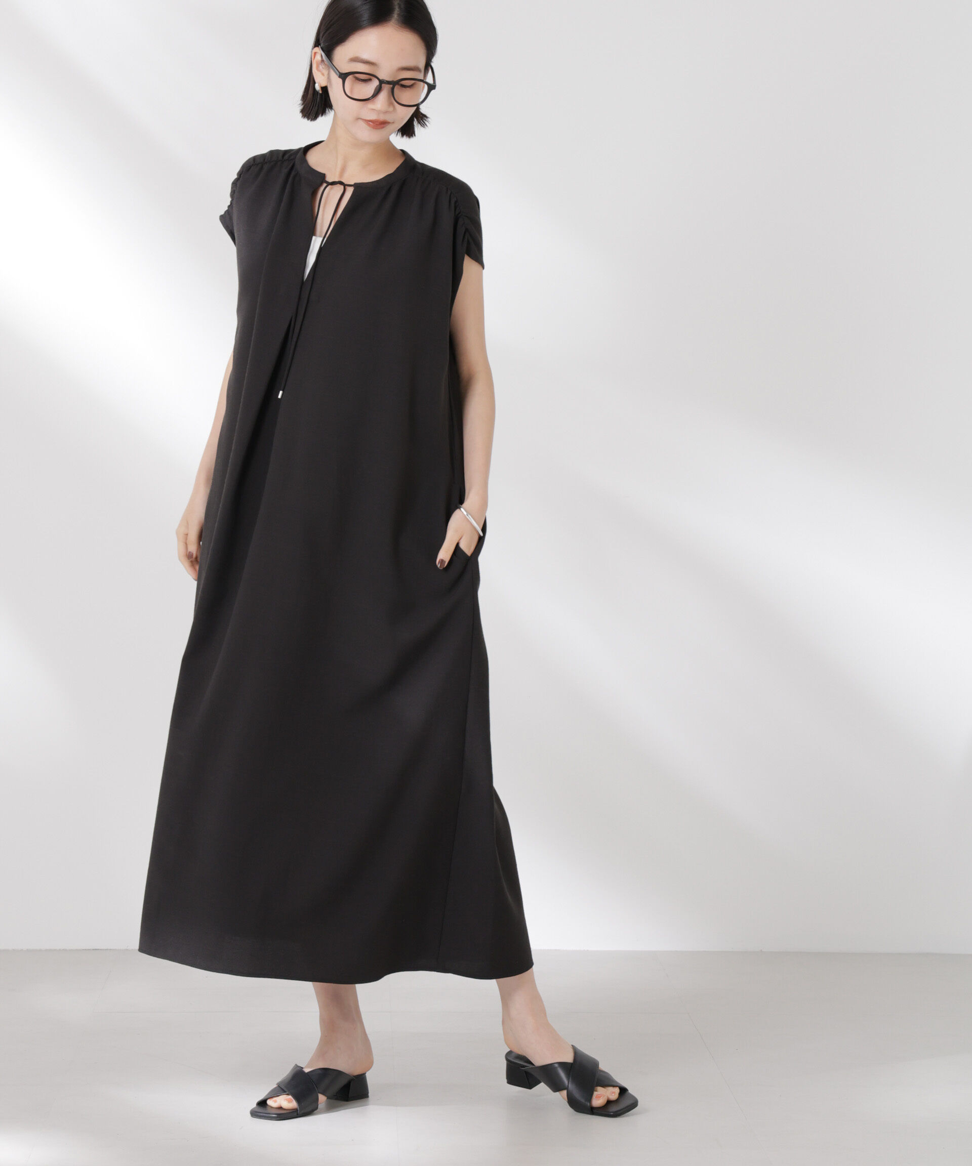 nano･universe「ギャザーショルダーフレアワンピース」|ワンピース|