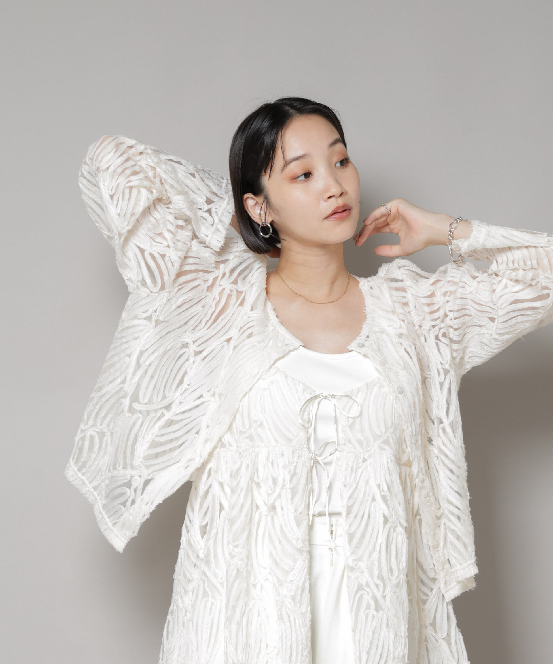 nano･universe「テープ刺繍チュール前後2wayカーディガン(セットアップ可)」|シャツ・ブラウス|