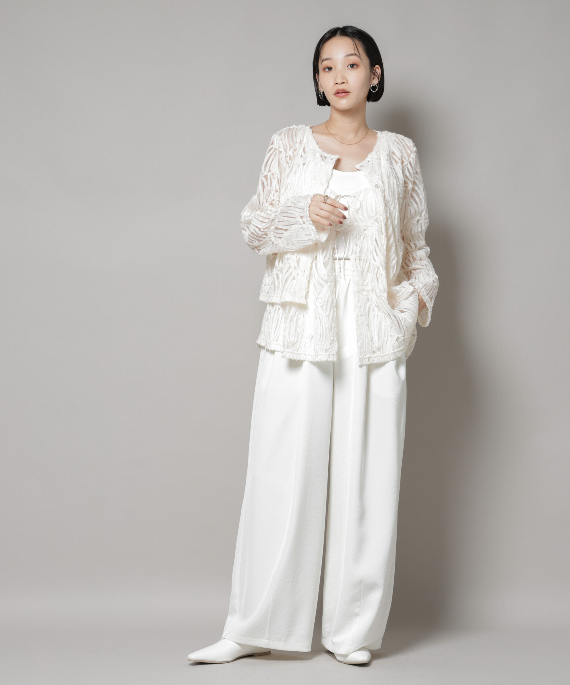 nano･universe「テープ刺繍チュール前後2wayカーディガン(セットアップ可)」|シャツ・ブラウス|