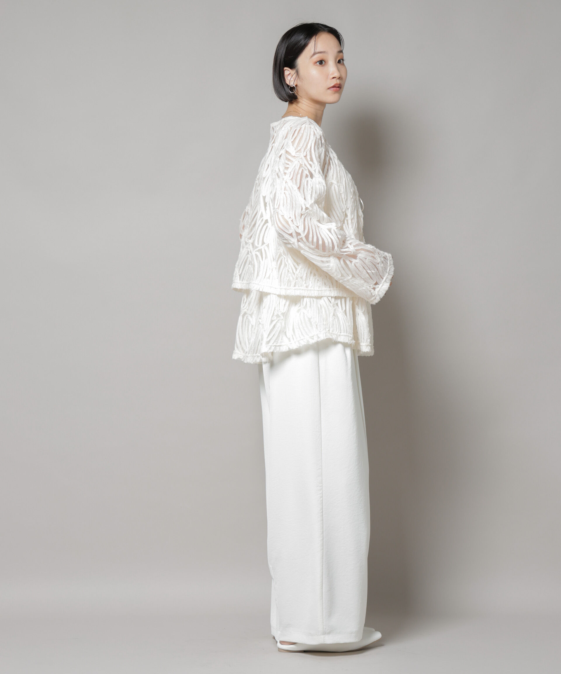 nano･universe「テープ刺繍チュール前後2wayカーディガン(セットアップ可)」|シャツ・ブラウス|