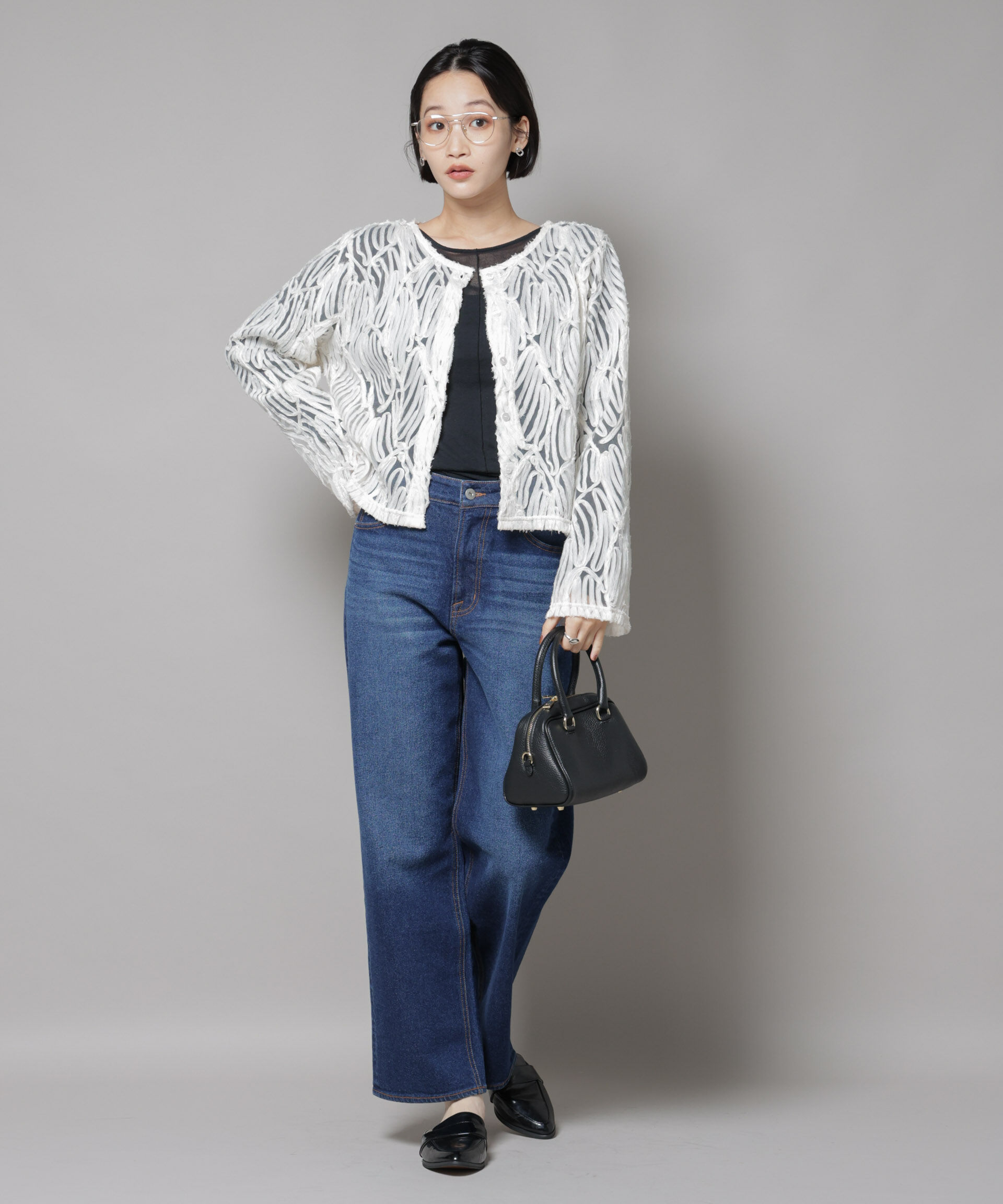 nano･universe「テープ刺繍チュール前後2wayカーディガン(セットアップ可)」|シャツ・ブラウス|