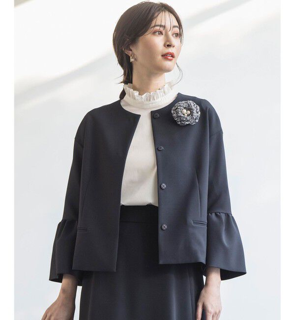 組曲「【KUMIKYOKU NAVY】コンフォータブルドレープ ジャケット」|ノーカラージャケット|ネイビー系