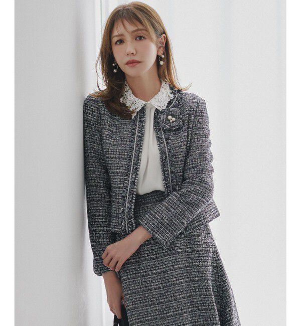 組曲「ツイードパールコサージュ」|ブローチ・コサージュ|ネイビー系1