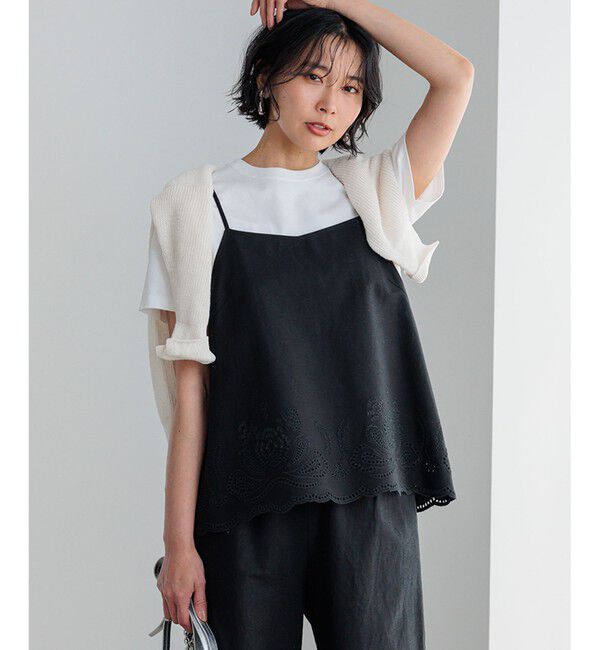23区「【洗える】リネンエンブロイダリー キャミソール ブラウス」|シャツ・ブラウス|ブラック系