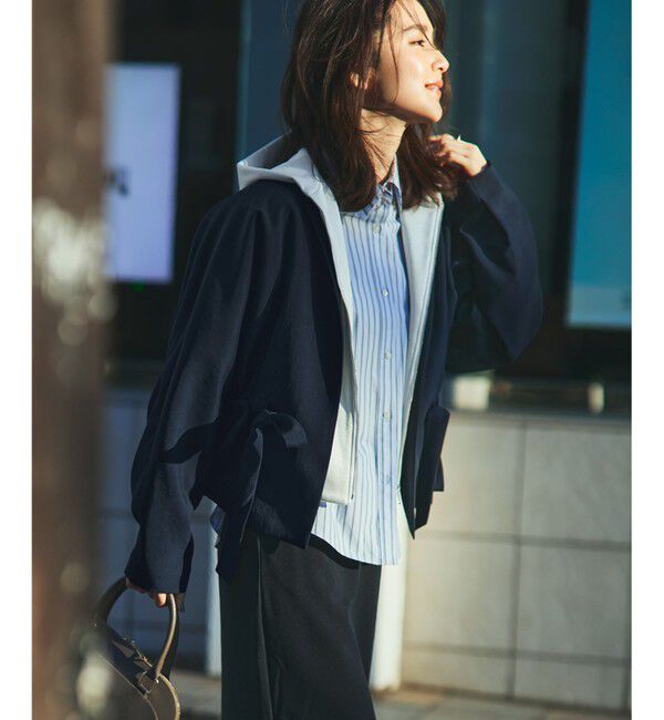 BEIGE,「【洗える・VERY掲載】PORDIC / ドロスト付きノーカラージャケット」|ノーカラージャケット|Navy