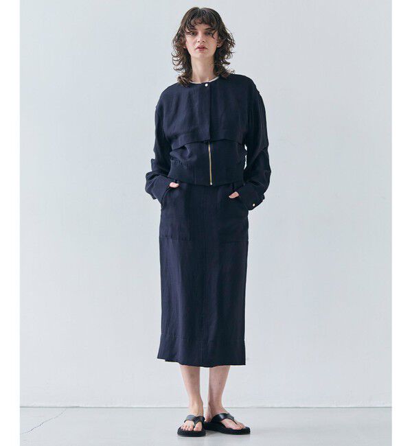 BEIGE,「【洗える】BERNARD / リネンノーカラーラップブルゾン」|ノーカラージャケット|