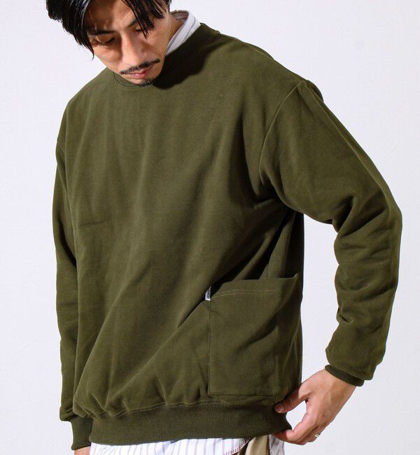 GLOSTER「【ディテールで差がつく】バックステッチサイドポケットスウェット」|スウェット・ジャージ|オリーブ
