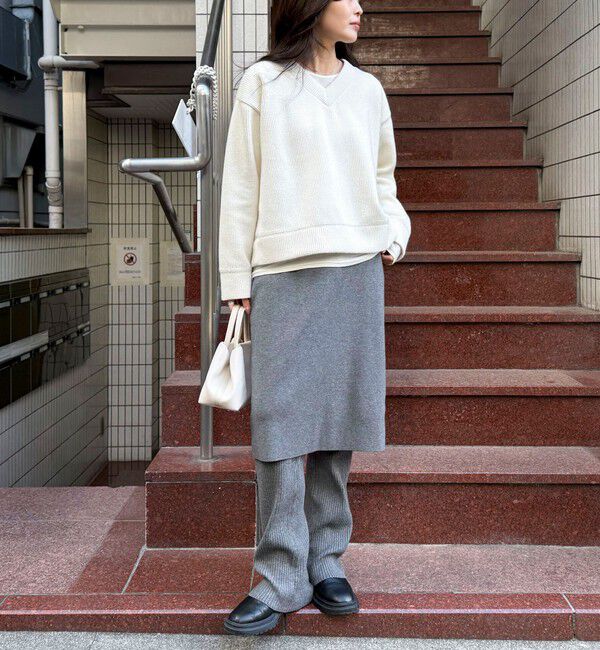 fredy emue「リブ見えニットソーVネックプルオーバー」|Tシャツ・カットソー|