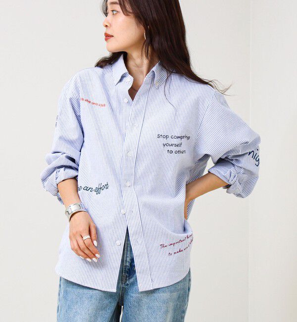 GLOSTER「【気分を上げるフレーズ】ポジティブメッセージシャツ パート2」|シャツ・ブラウス|ストライプ