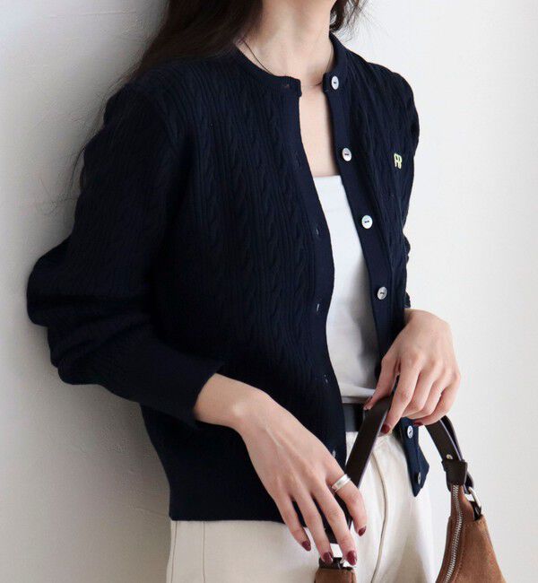 fredy emue「FR刺繍ケーブル柄ニットカーディガン」|カーディガン|ネイビー