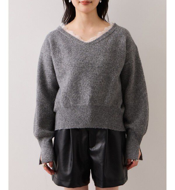 VIS「Vネックレースニットプルオーバー」|ニット・セーター|