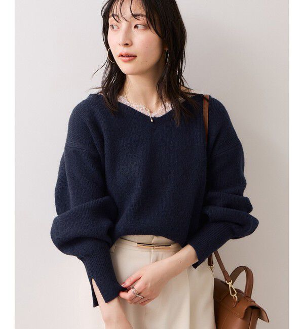 VIS「Vネックレースニットプルオーバー」|ニット・セーター|ネイビー(40)