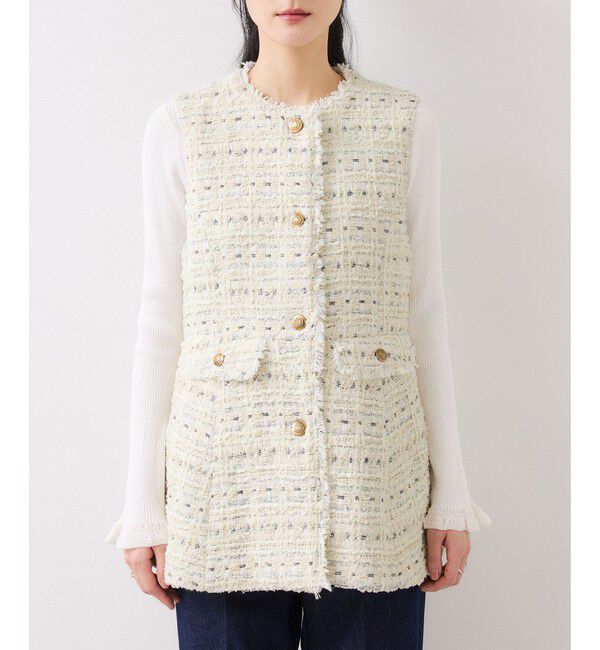 VIS「【WEB限定】ノーカラーツイードジレ」|ベスト・ジレ|