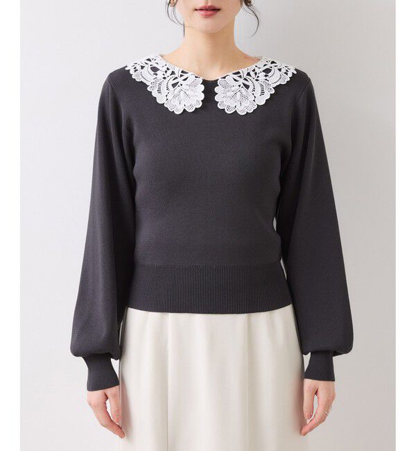 VIS「レースカラーニットプルオーバー/イージーケア」|ニット・セーター|