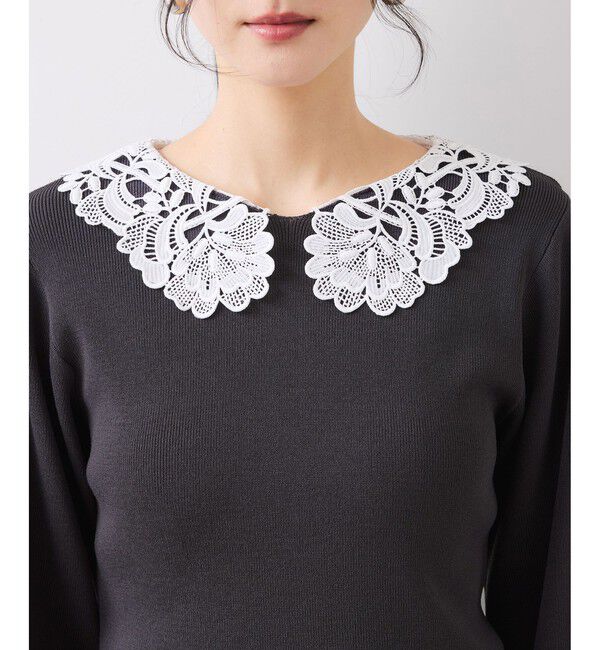 VIS「レースカラーニットプルオーバー/イージーケア」|ニット・セーター|